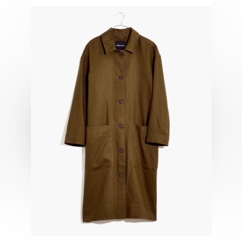 Madewell Linen Oversized Duster Coat in Kale Sz Small